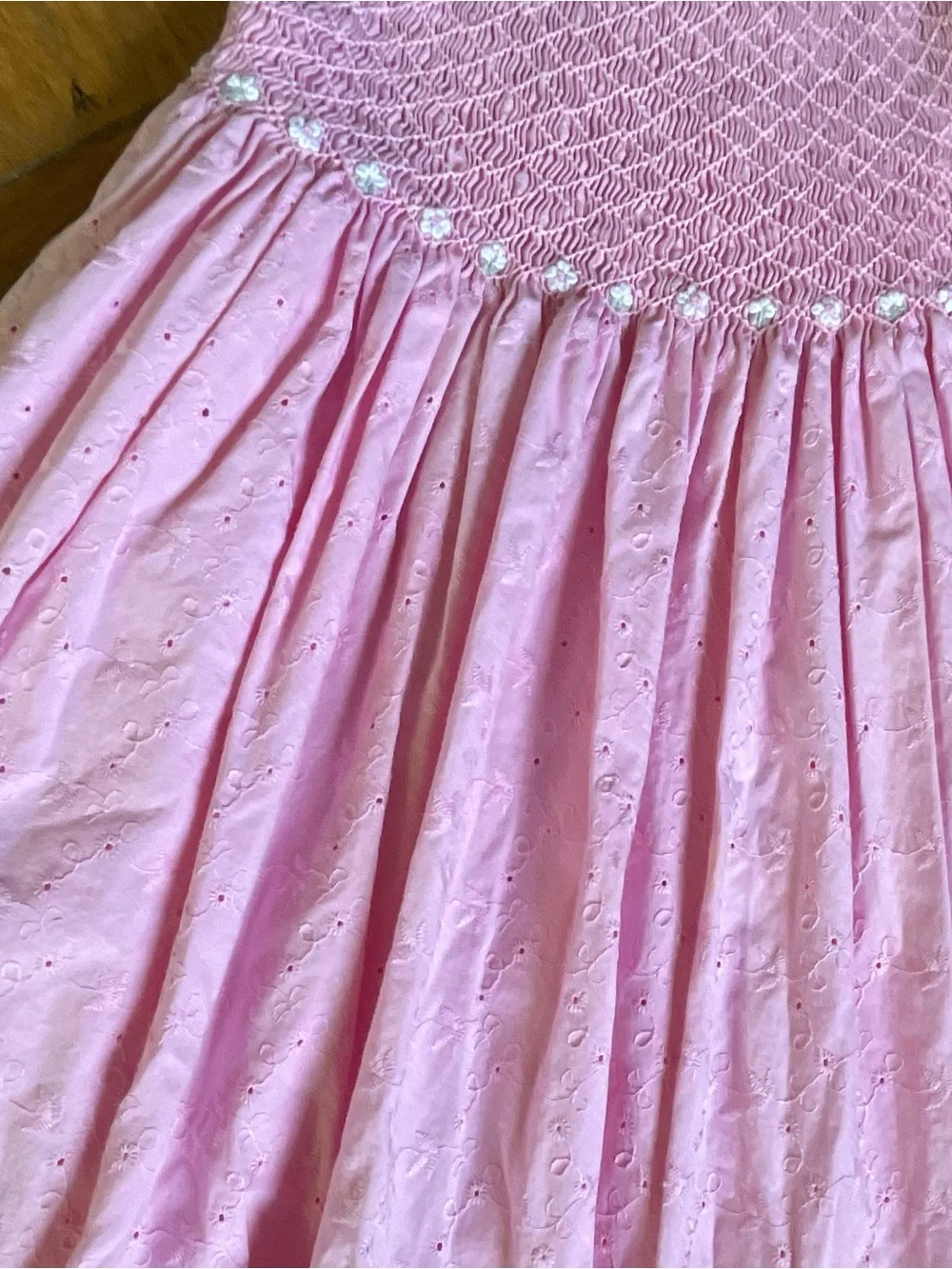 Girls' Pink Smocked Eyelet Dress